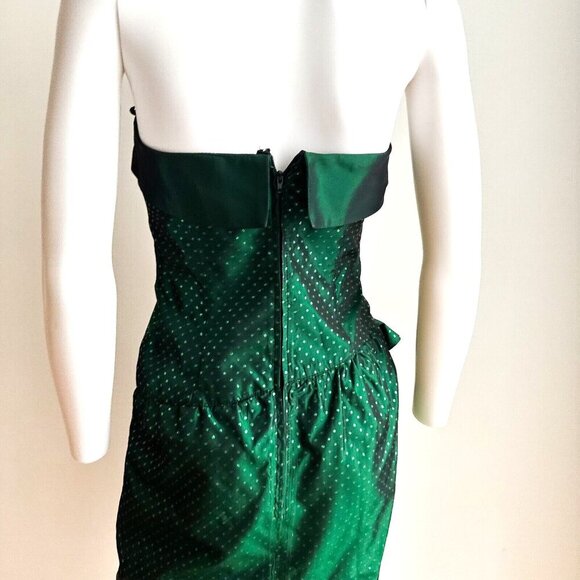 A.J Bari 80s Bow Detail Gathered Unique Green Cocktail Dress S - Picture 7 of 8